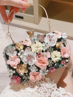 Online Retro Stage Vintage Flower Decor Clutch Bag