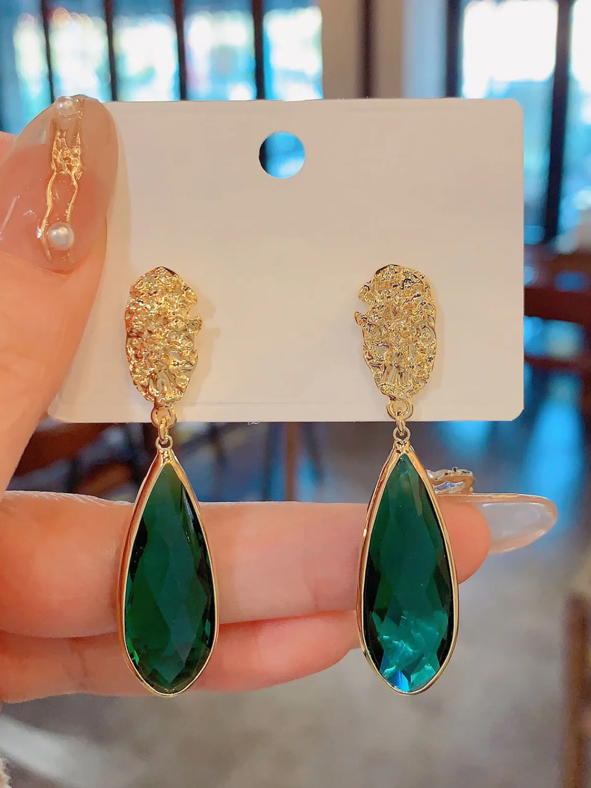Discount Retro Stage Vintage Gold Green Craystal Drop Earrings