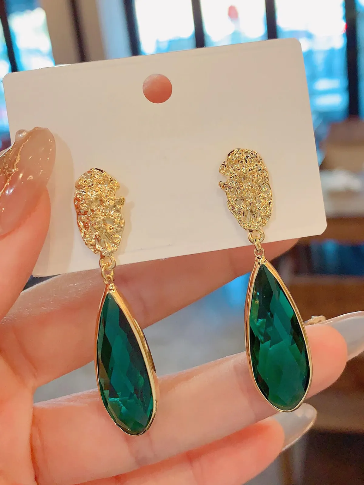 Discount Retro Stage Vintage Gold Green Craystal Drop Earrings