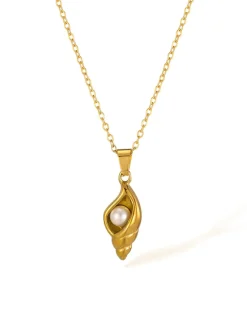 Online Retro Stage Vintage Golden Conch Pearl Necklace