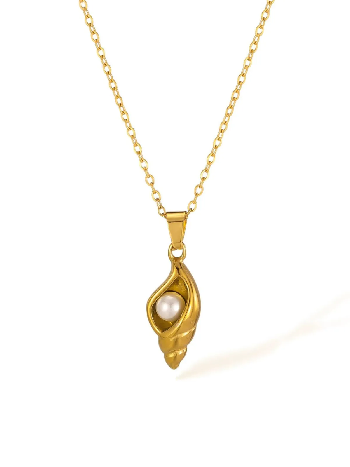 Online Retro Stage Vintage Golden Conch Pearl Necklace