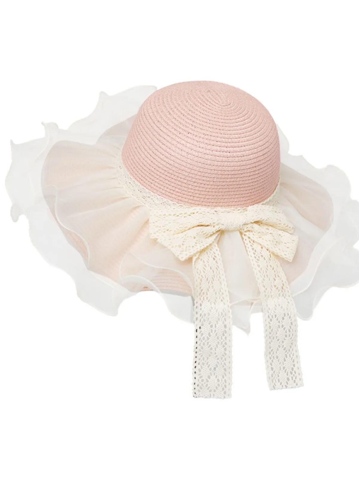 Best Retro Stage Vintage Lace Bow Sheer Ruffle Brim Sun Hat