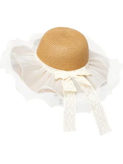 Best Retro Stage Vintage Lace Bow Sheer Ruffle Brim Sun Hat