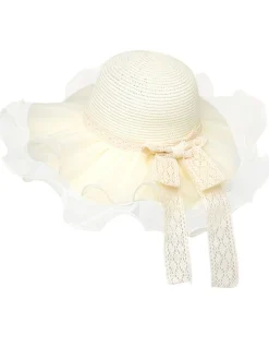 Best Retro Stage Vintage Lace Bow Sheer Ruffle Brim Sun Hat