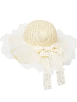 Sale Retro Stage Vintage Lace Bow Sheer Ruffle Brim Sun Hat