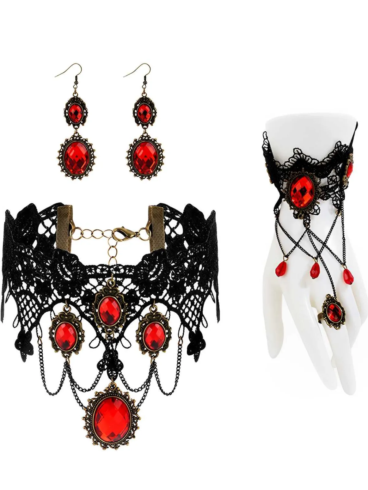 Outlet Retro Stage Vintage Lace Crystal Gothic Jewelry Set