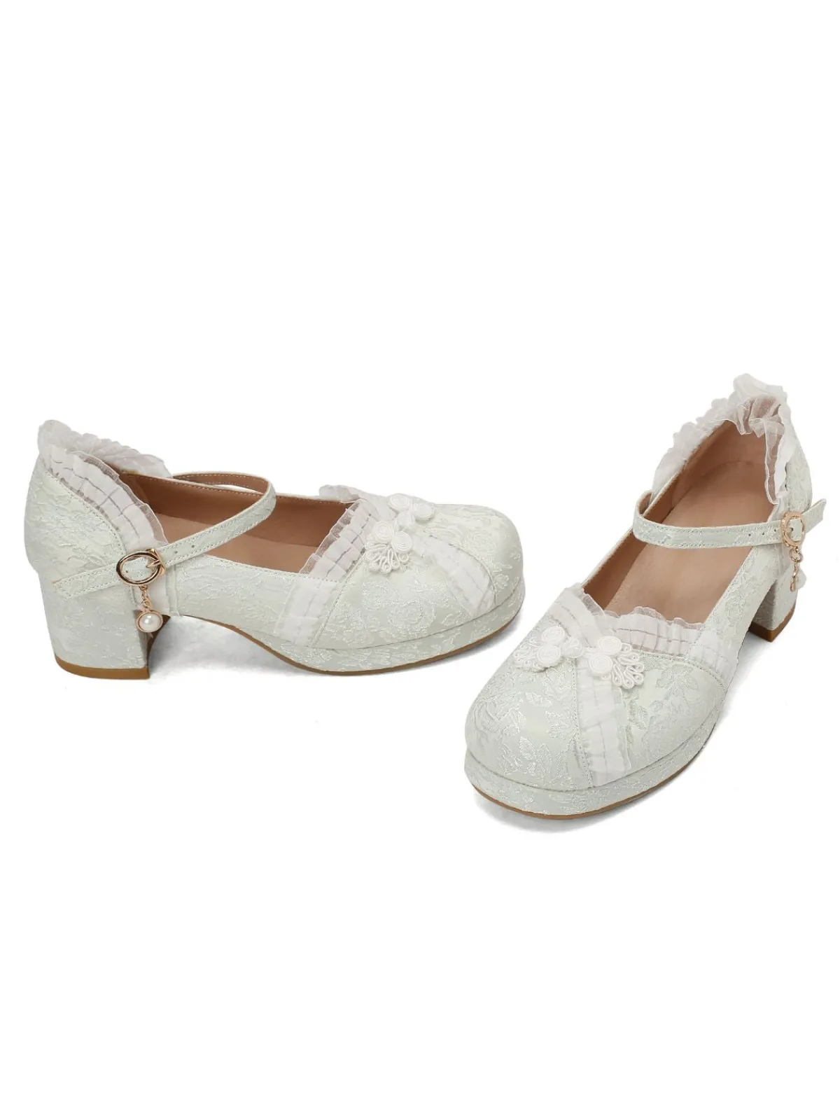 Sale Retro Stage Vintage Lace Pearl Mary Jane Shoes