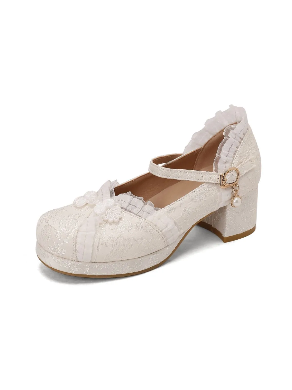 Sale Retro Stage Vintage Lace Pearl Mary Jane Shoes