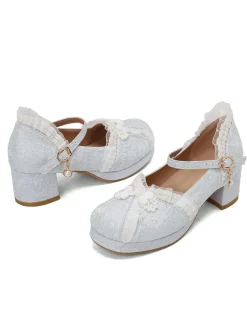 Sale Retro Stage Vintage Lace Pearl Mary Jane Shoes