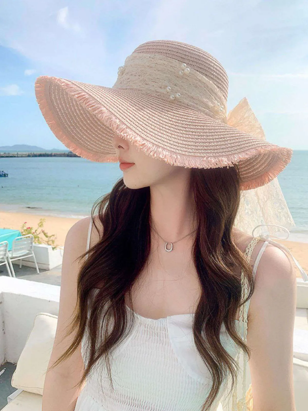 Sale Retro Stage Vintage Lace Ribbon Wide-Brim Sun Hat