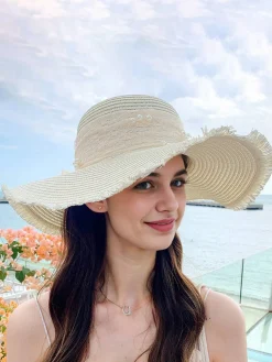 Sale Retro Stage Vintage Lace Ribbon Wide-Brim Sun Hat