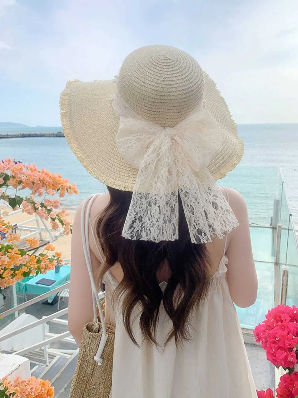 Sale Retro Stage Vintage Lace Ribbon Wide-Brim Sun Hat