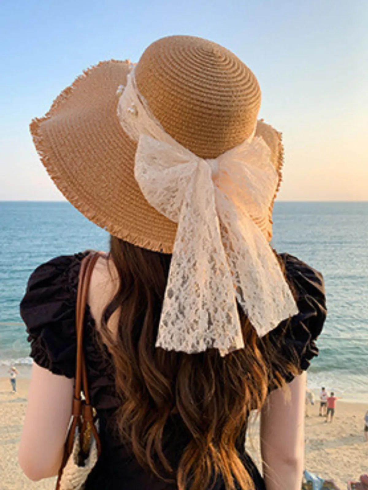 Sale Retro Stage Vintage Lace Ribbon Wide-Brim Sun Hat