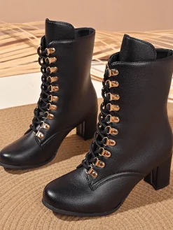 Outlet Retro Stage Vintage Lace-Up Ankle Chunky Heel Boots