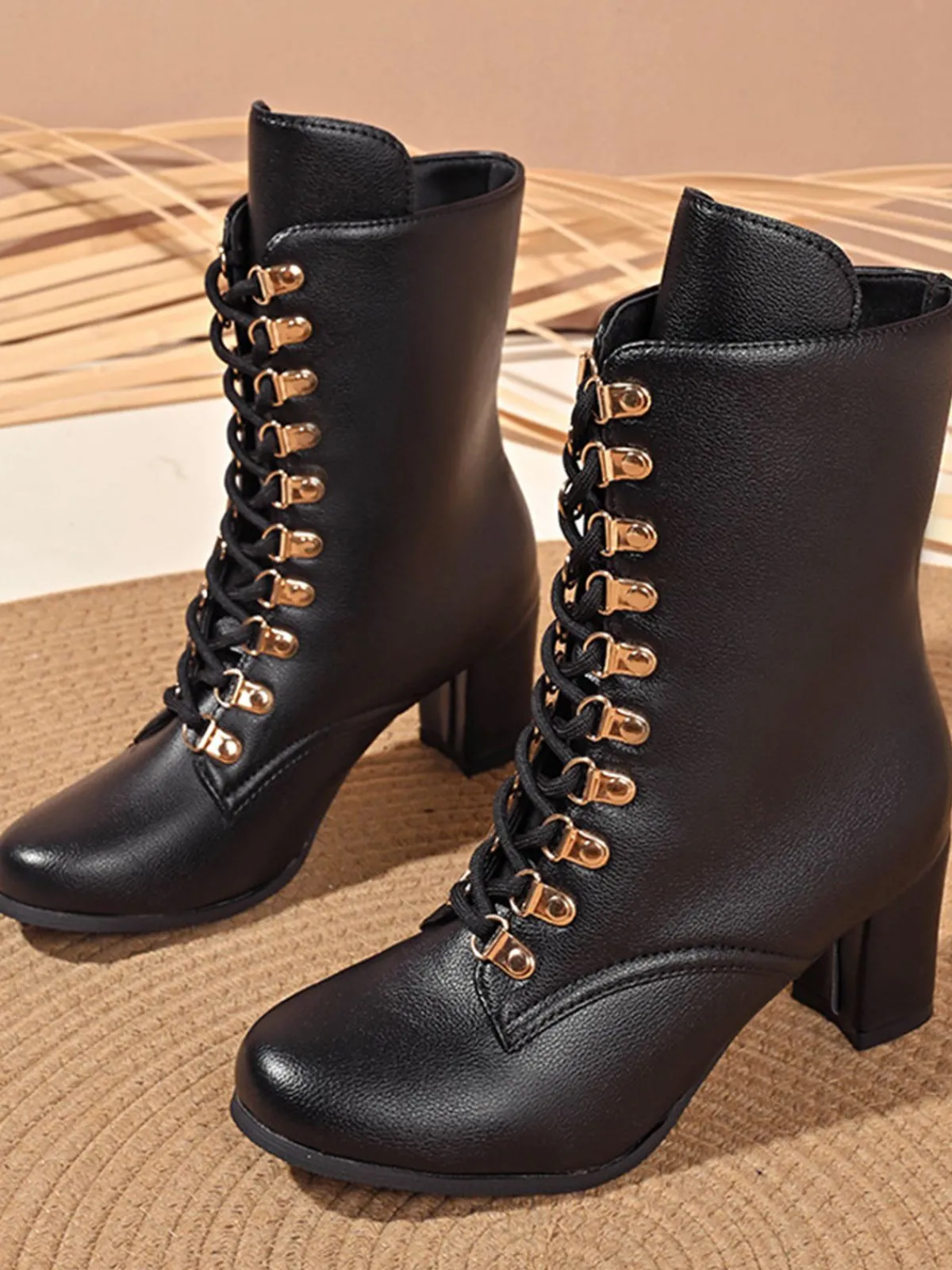 Outlet Retro Stage Vintage Lace-Up Ankle Chunky Heel Boots