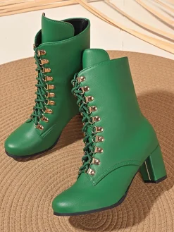 Outlet Retro Stage Vintage Lace-Up Ankle Chunky Heel Boots