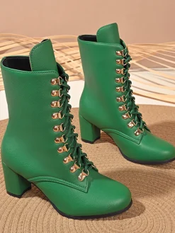 Outlet Retro Stage Vintage Lace-Up Ankle Chunky Heel Boots
