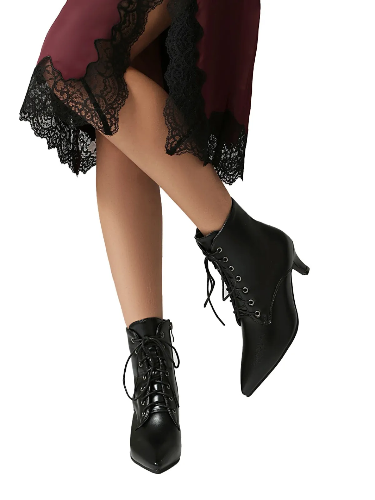 Hot Retro Stage Vintage Lace-Up Kitten Heel Ankle Boots