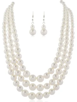 New Retro Stage Vintage Layered Pearl Necklace & Earring Set