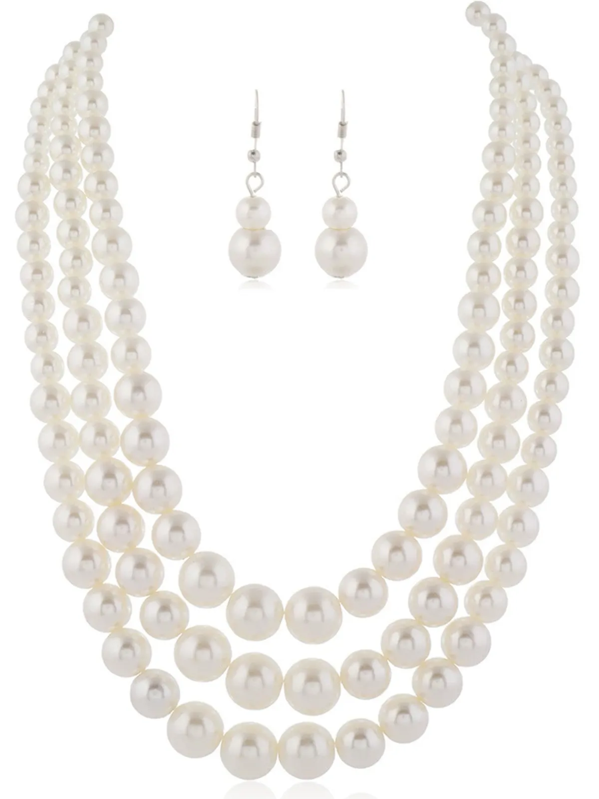 New Retro Stage Vintage Layered Pearl Necklace & Earring Set