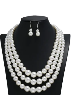 New Retro Stage Vintage Layered Pearl Necklace & Earring Set