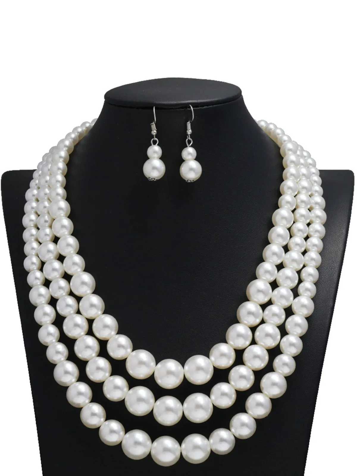New Retro Stage Vintage Layered Pearl Necklace & Earring Set