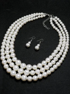 New Retro Stage Vintage Layered Pearl Necklace & Earring Set