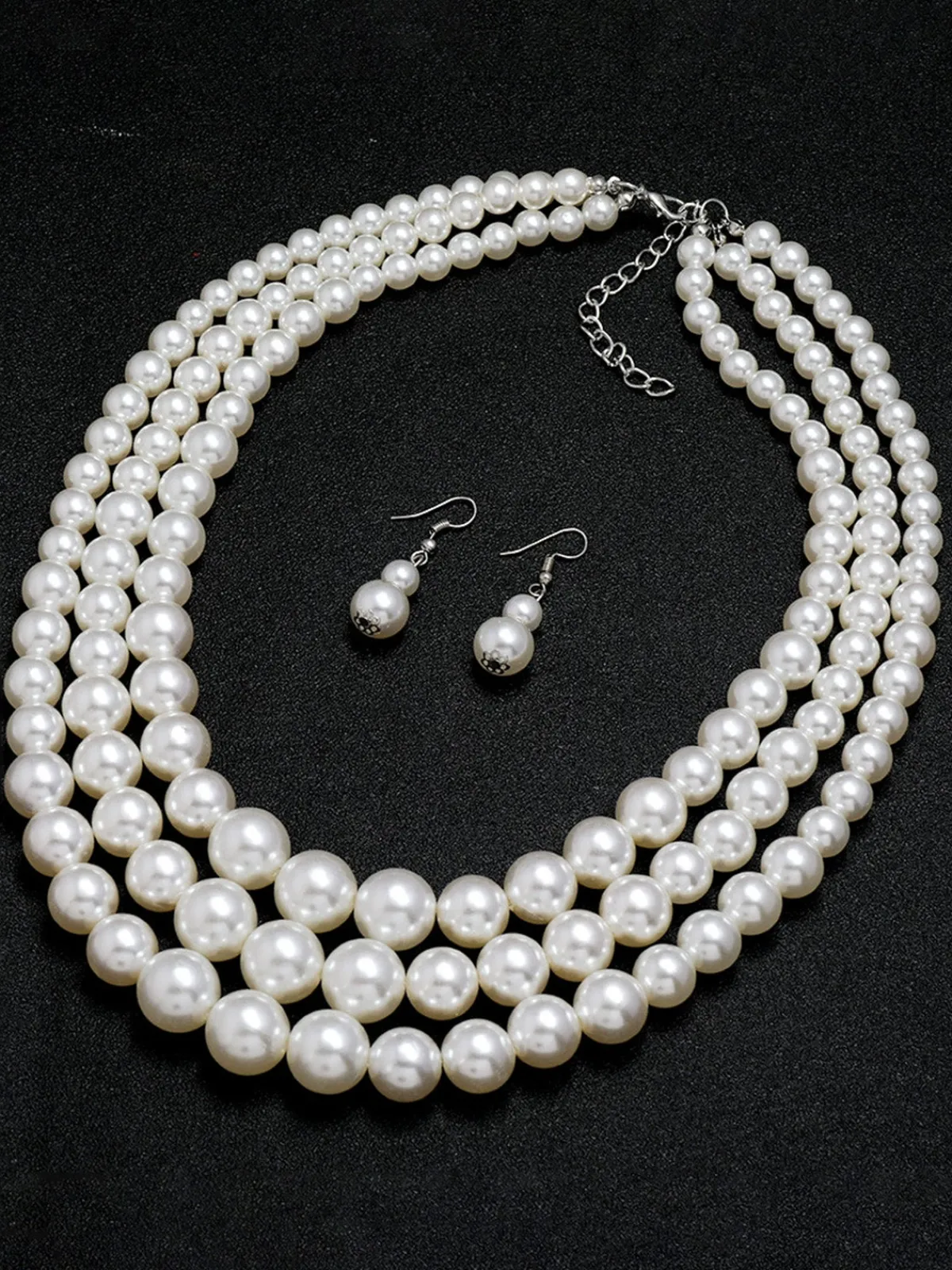 New Retro Stage Vintage Layered Pearl Necklace & Earring Set