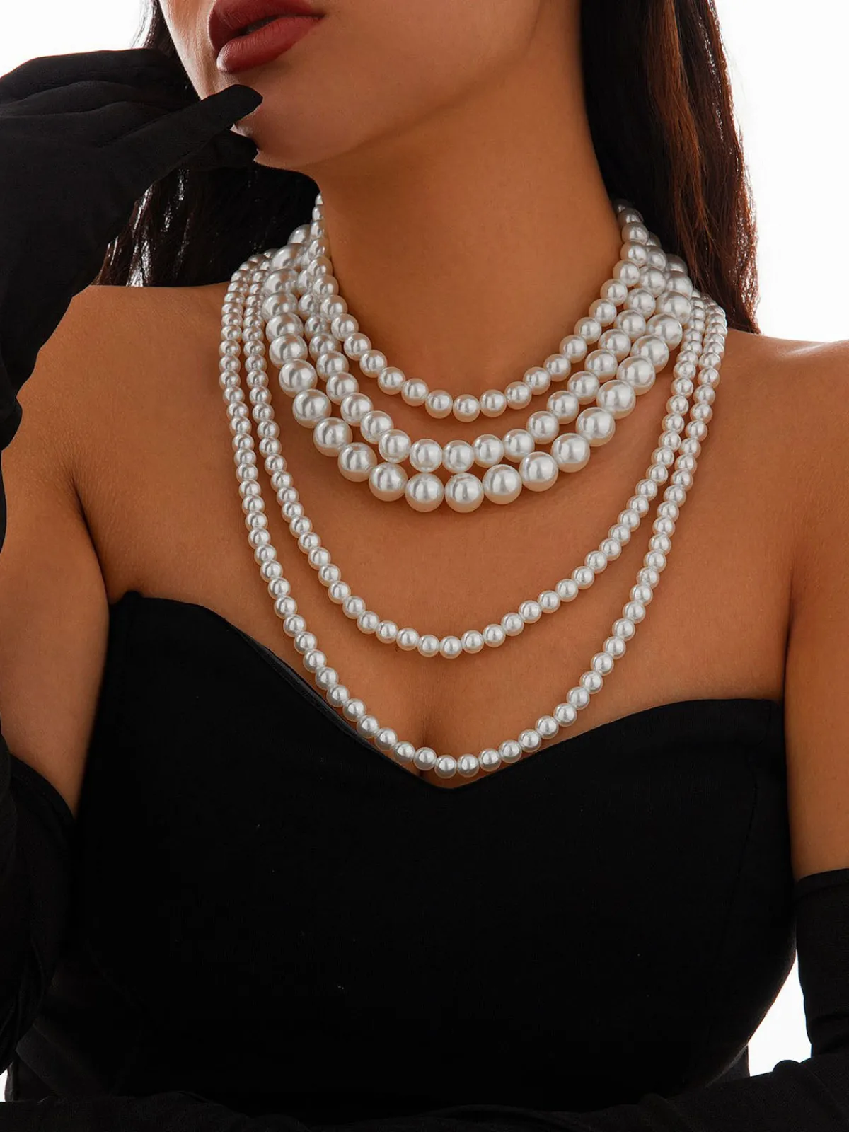 Hot Retro Stage Vintage Layered Pearl Statement Necklace