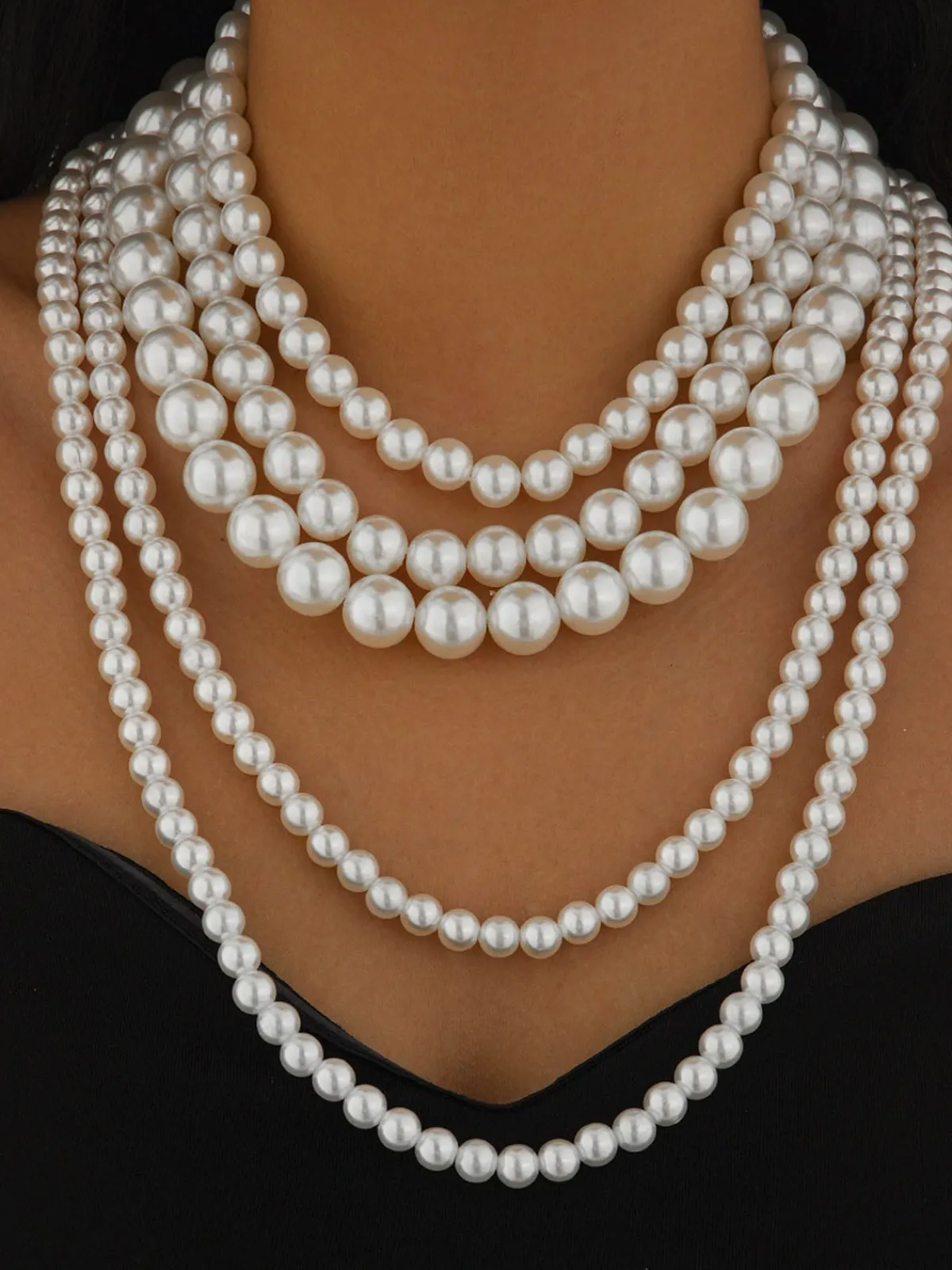 Hot Retro Stage Vintage Layered Pearl Statement Necklace