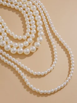 Hot Retro Stage Vintage Layered Pearl Statement Necklace