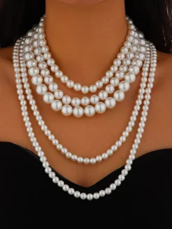 Hot Retro Stage Vintage Layered Pearl Statement Necklace