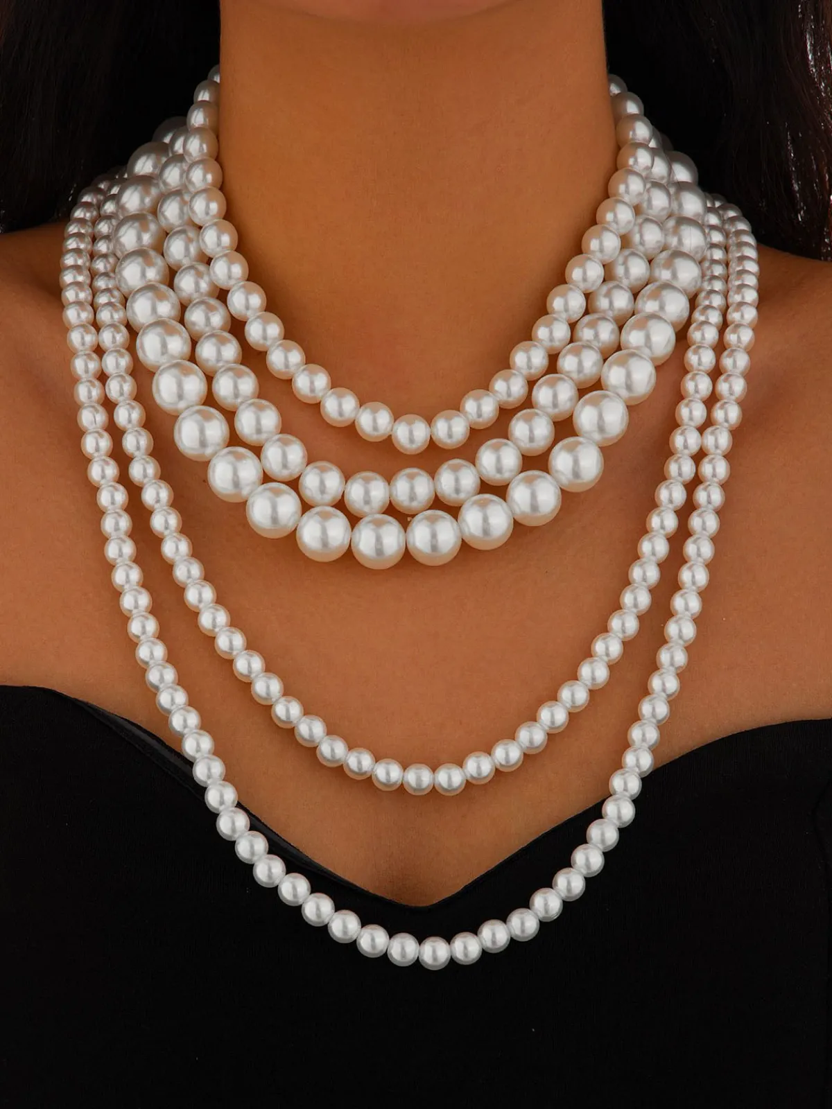 Hot Retro Stage Vintage Layered Pearl Statement Necklace