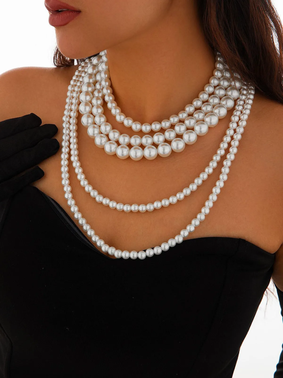 Hot Retro Stage Vintage Layered Pearl Statement Necklace