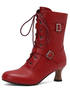 Hot Retro Stage Vintage Leather Lace-up High Heel Boots