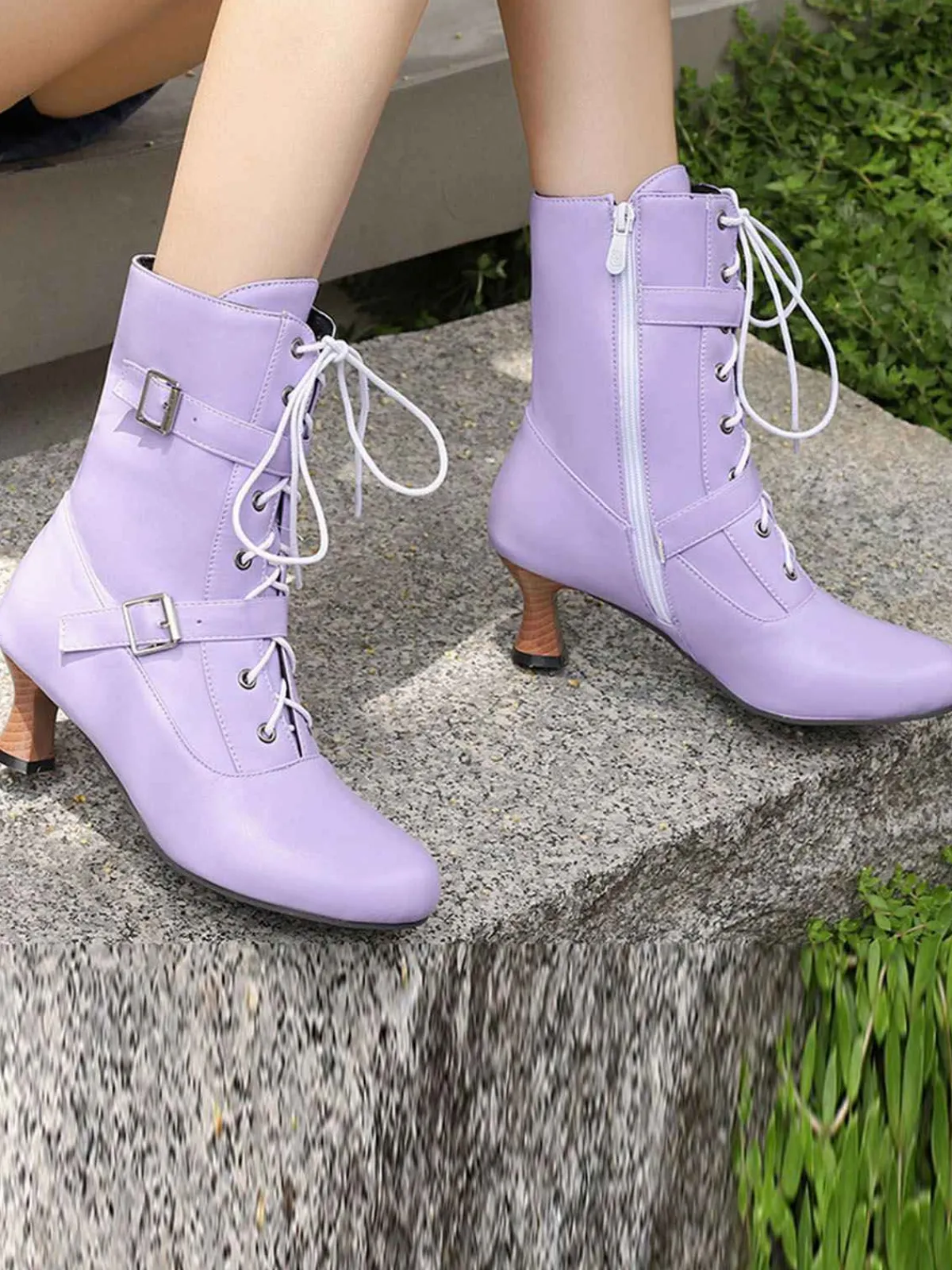 Hot Retro Stage Vintage Leather Lace-up High Heel Boots