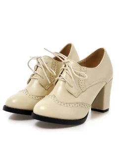 Outlet Retro Stage Vintage Leather Lace-Up High Heels
