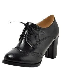 Outlet Retro Stage Vintage Leather Lace-Up High Heels