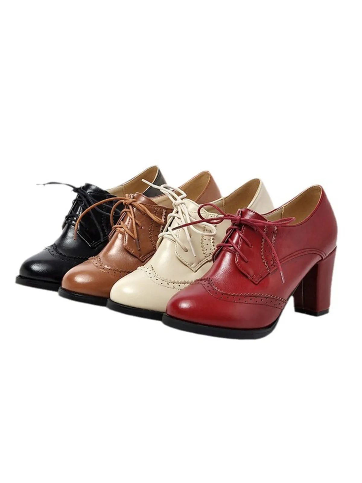 Outlet Retro Stage Vintage Leather Lace-Up High Heels