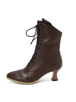 Hot Retro Stage Vintage Leather Lace-up Kitten Heel Boots