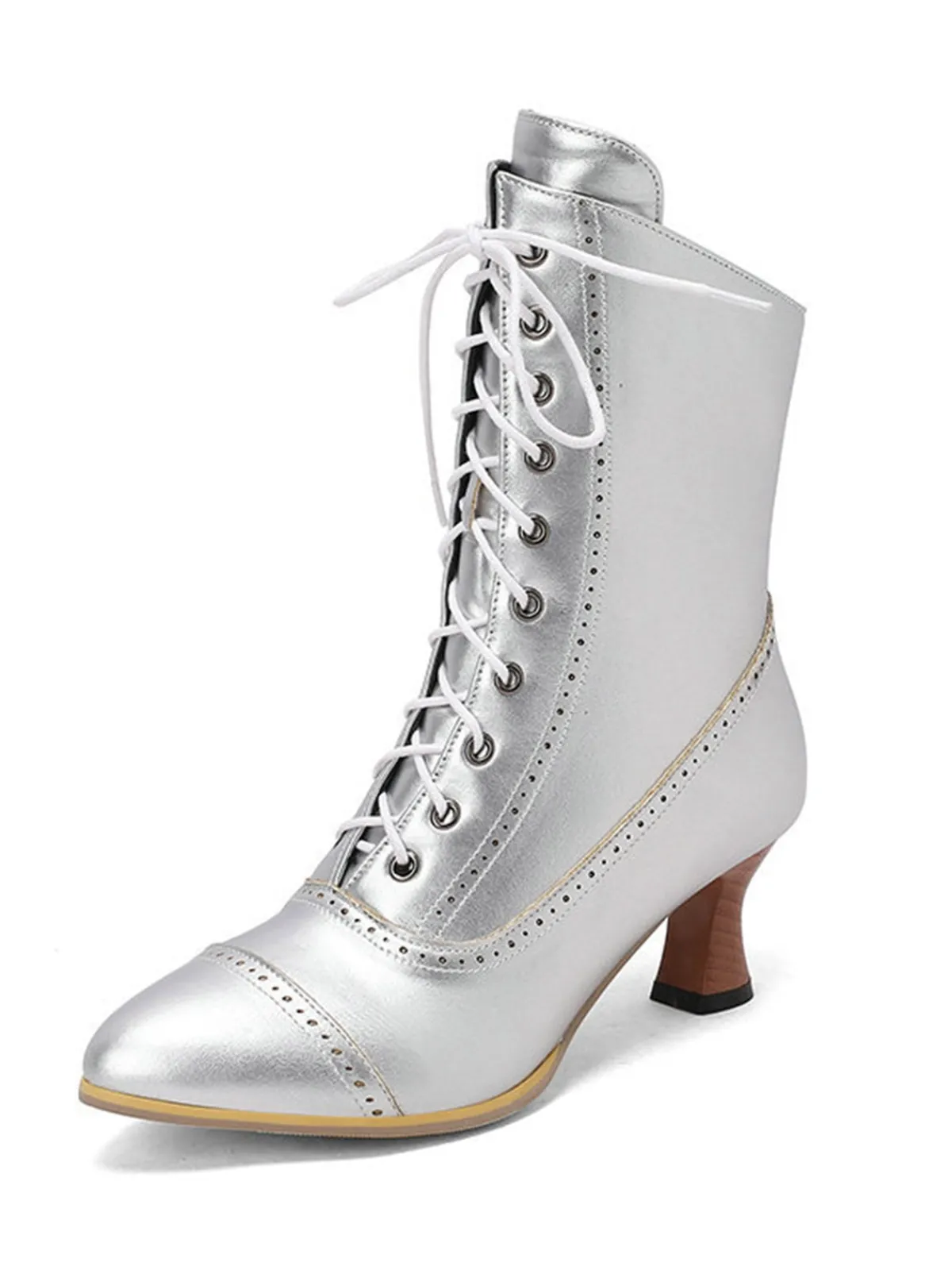 Hot Retro Stage Vintage Leather Lace-up Kitten Heel Boots