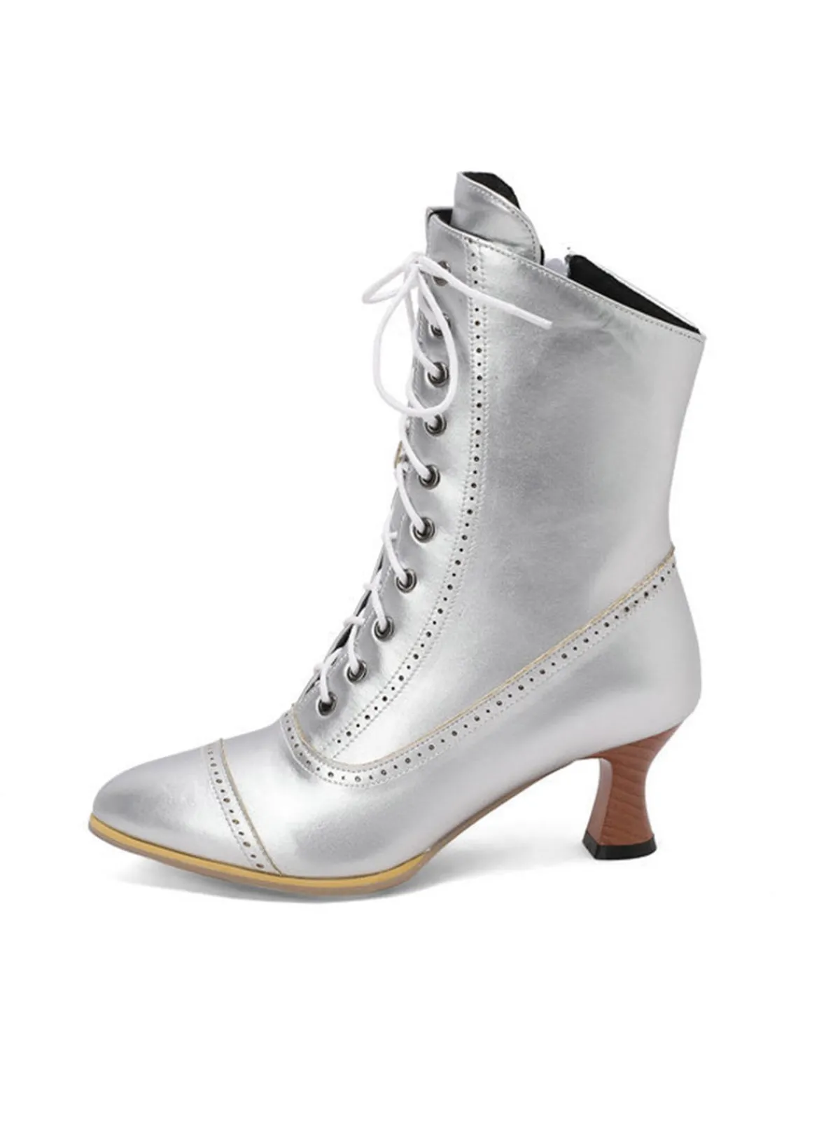 Hot Retro Stage Vintage Leather Lace-up Kitten Heel Boots