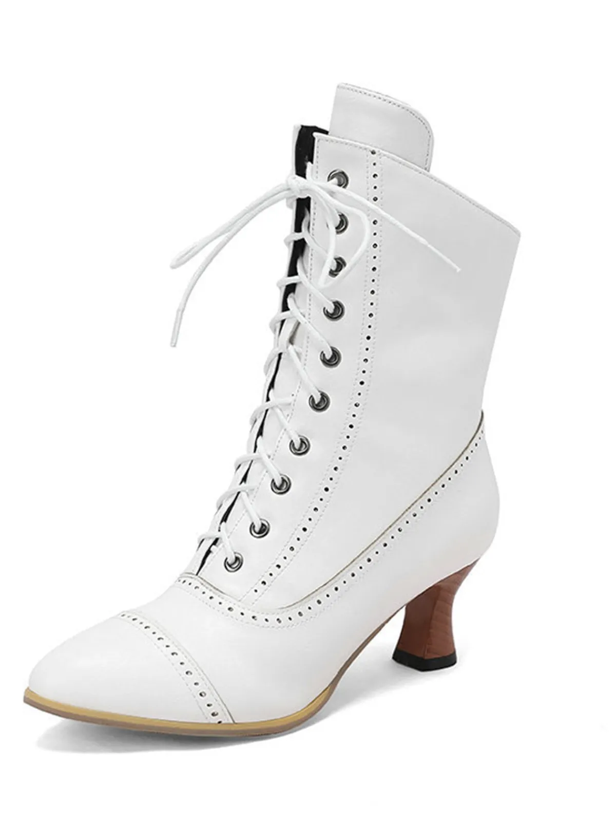 Hot Retro Stage Vintage Leather Lace-up Kitten Heel Boots