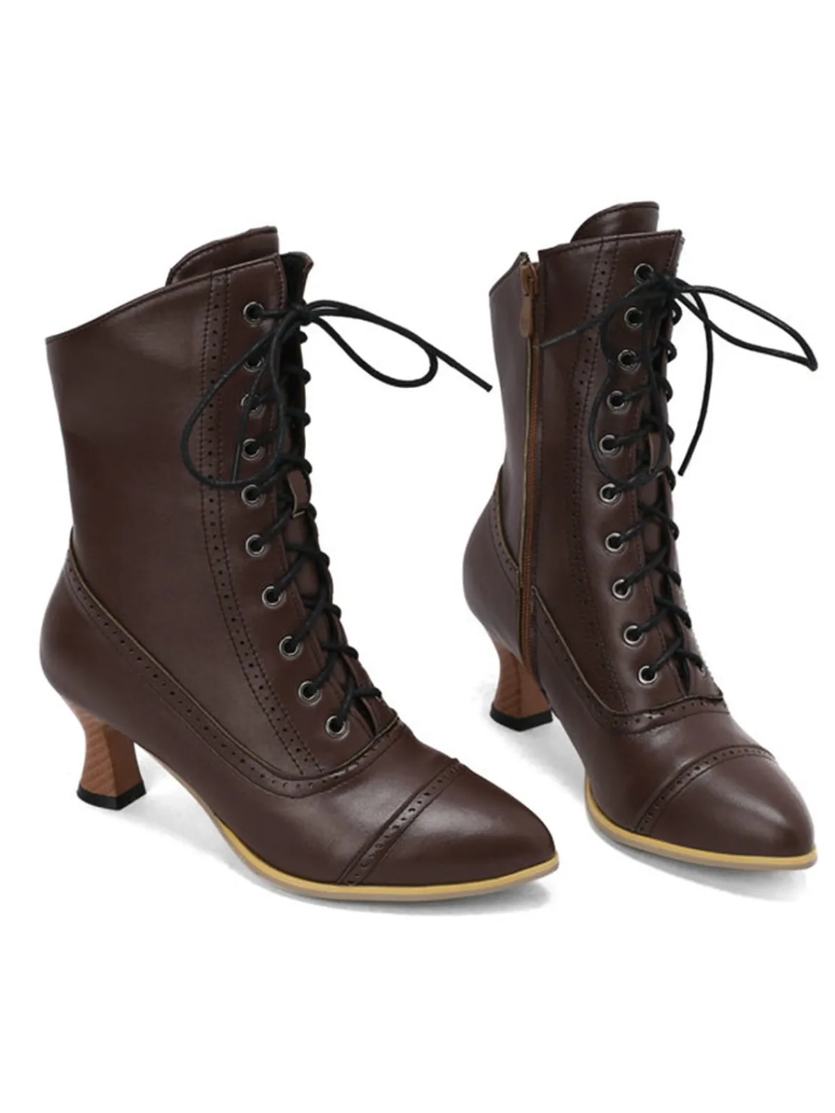 Hot Retro Stage Vintage Leather Lace-up Kitten Heel Boots