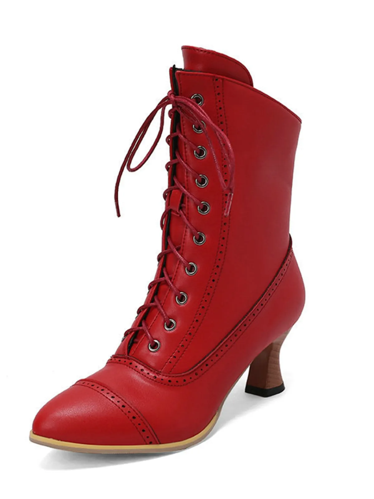 Hot Retro Stage Vintage Leather Lace-up Kitten Heel Boots