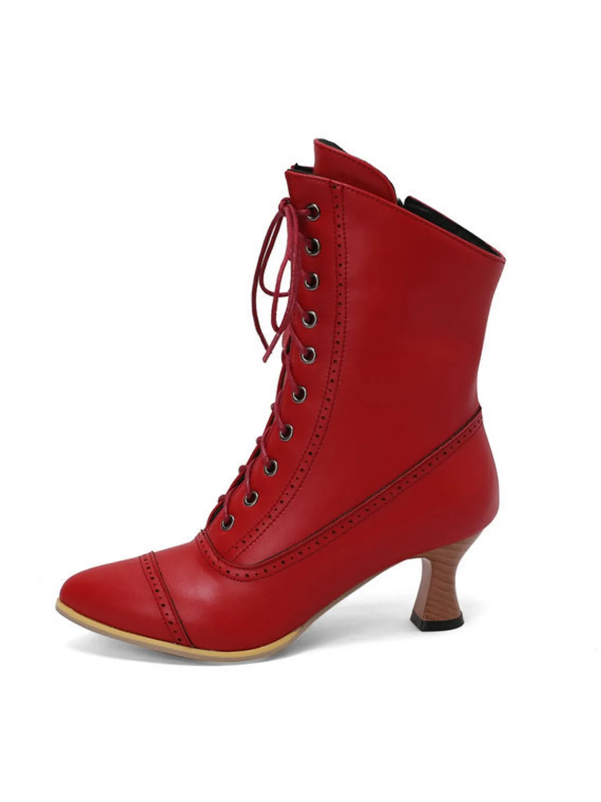 Hot Retro Stage Vintage Leather Lace-up Kitten Heel Boots