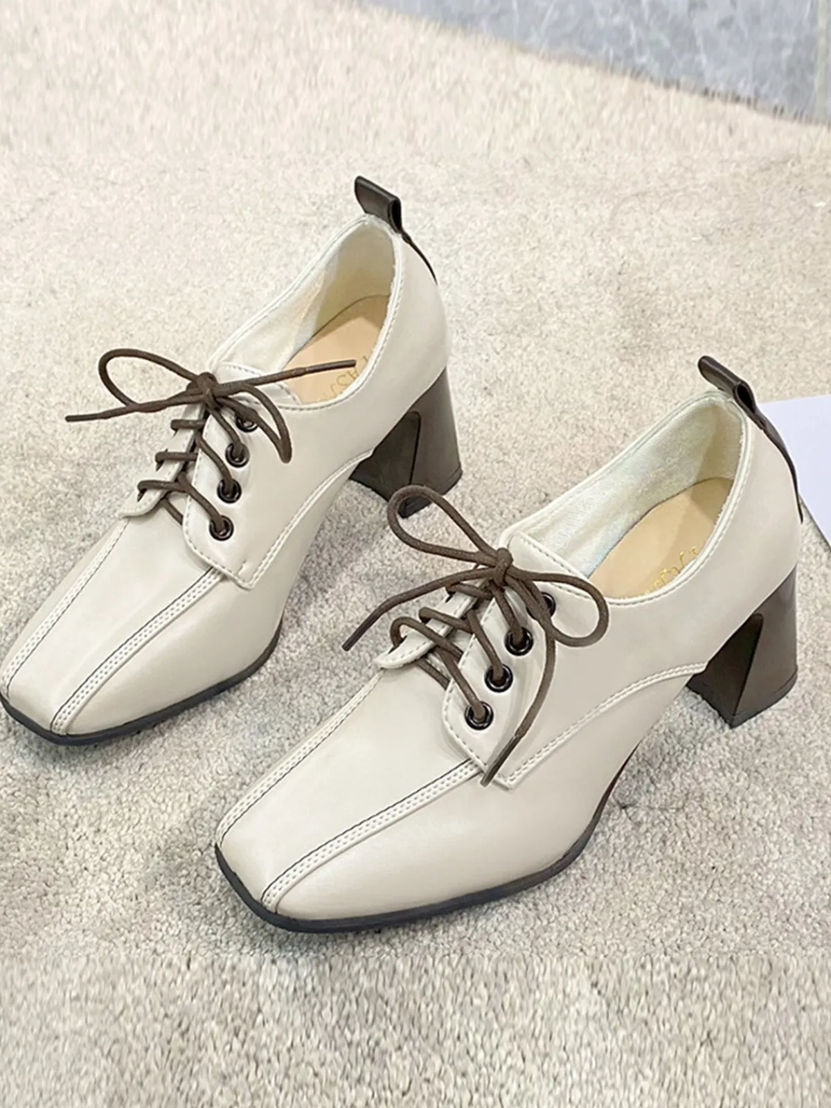 Sale Retro Stage Vintage Leather Pointed Lace-Up High Heels