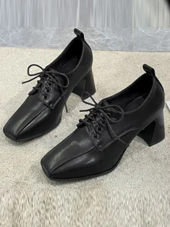 Sale Retro Stage Vintage Leather Pointed Lace-Up High Heels