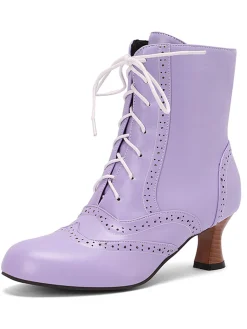 Online Retro Stage Vintage Leather Solid Kitten Heel Boots