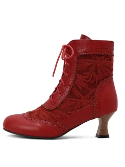 Fashion Retro Stage Vintage Leather Solid Lace Heel Boots